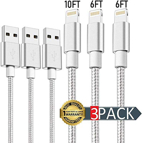 3 Pack 6FT+6FT+6FT Fast Speed Data Cable Line USB Charger Cable Gaming Charging Cable Cord Compatible with iPhone 5/6/7/8/X MAX XS iPad and iPod White The Universal Serial Bus Company AEZO Phone Charger Cable 